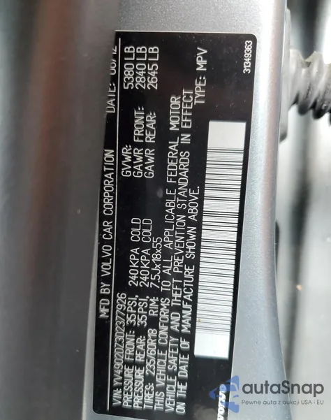 2013 Volvo Xc60 T6 z USA, uszkodzony, nr VIN YV4902DZ3D2377926